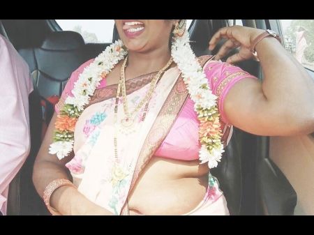 Indian Car Hook-up Telugu Saree Housewife Car Trip For Plumbing With Husbend
