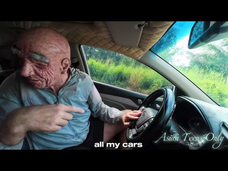 Mega Rich Grandpa Demonstrating His Supercar , Cash Factory And Old Shaft To Tiny Asian Teen