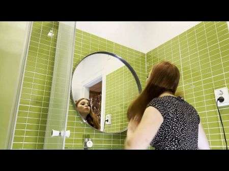 Cutest Red-haired Petite Girlfriend Does A Hairdo In The Bathroom No Undies No Brassiere In A Splendid Dress