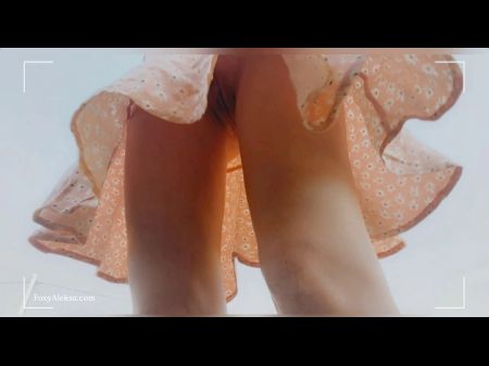 Coochie Under Brief Miniskirt Without Underpants In The Park . Close - Up Naked Coochie . No Underpants . Sight Under Dress . Shor