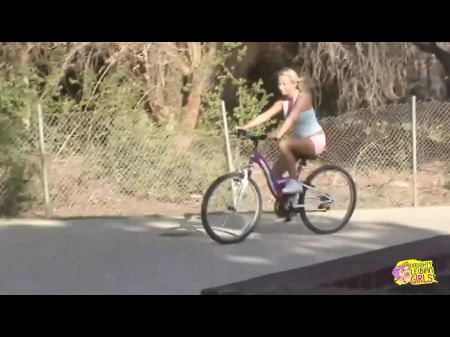 Tatted Towheaded Puss Diver Entices The Roaming Cyclist Into Using A Double Ended Dildo
