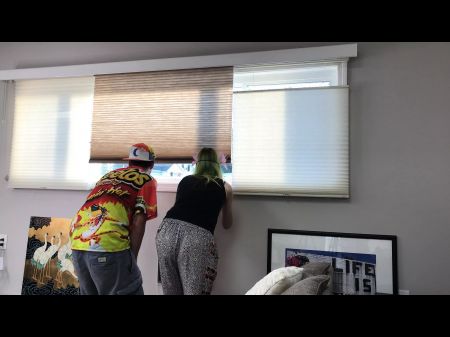 Duo Voyeurism Outside Room Window