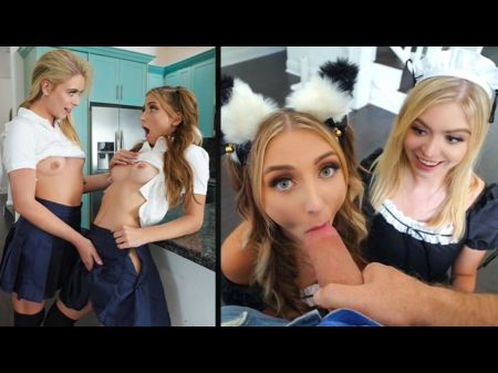 Perv Step Daddy Caught 2 Mischievous Teenagers Macy Meadows & Krissy Knight Munching Their Beavers -
